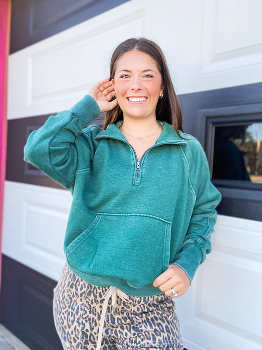 apparel Amelie Quarter Zip Sweatshirt- Evergreen