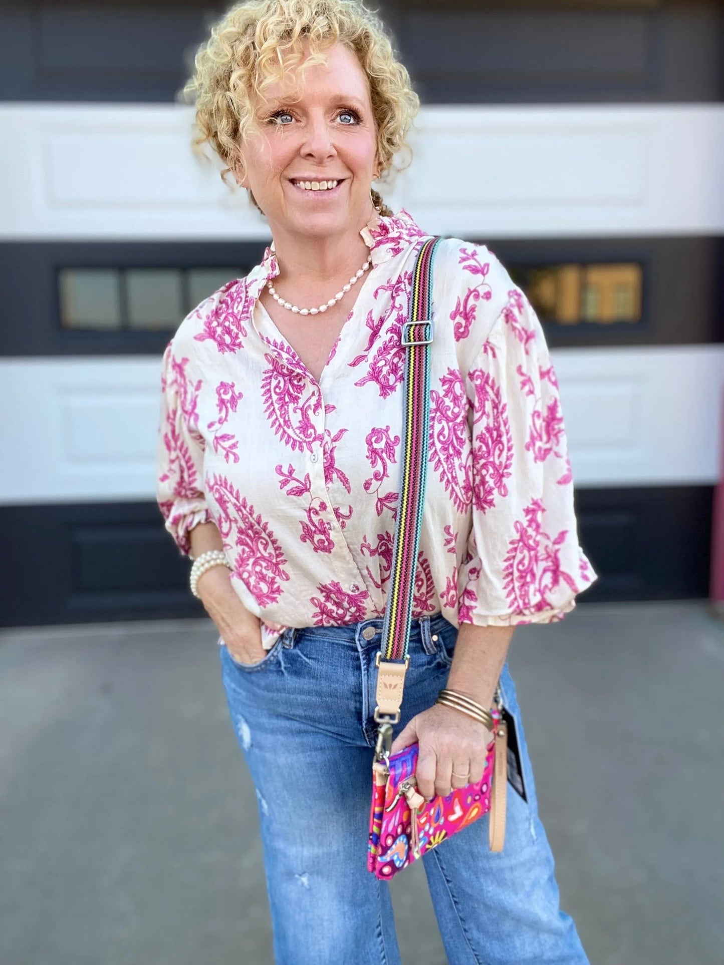 Tops Cady Floral Balloon Sleeve Top- Fuchsia