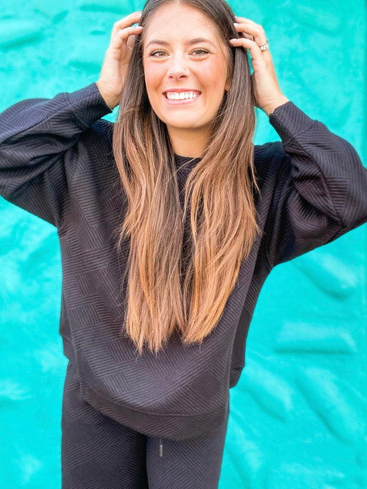 Set Cropped Black Textured Set