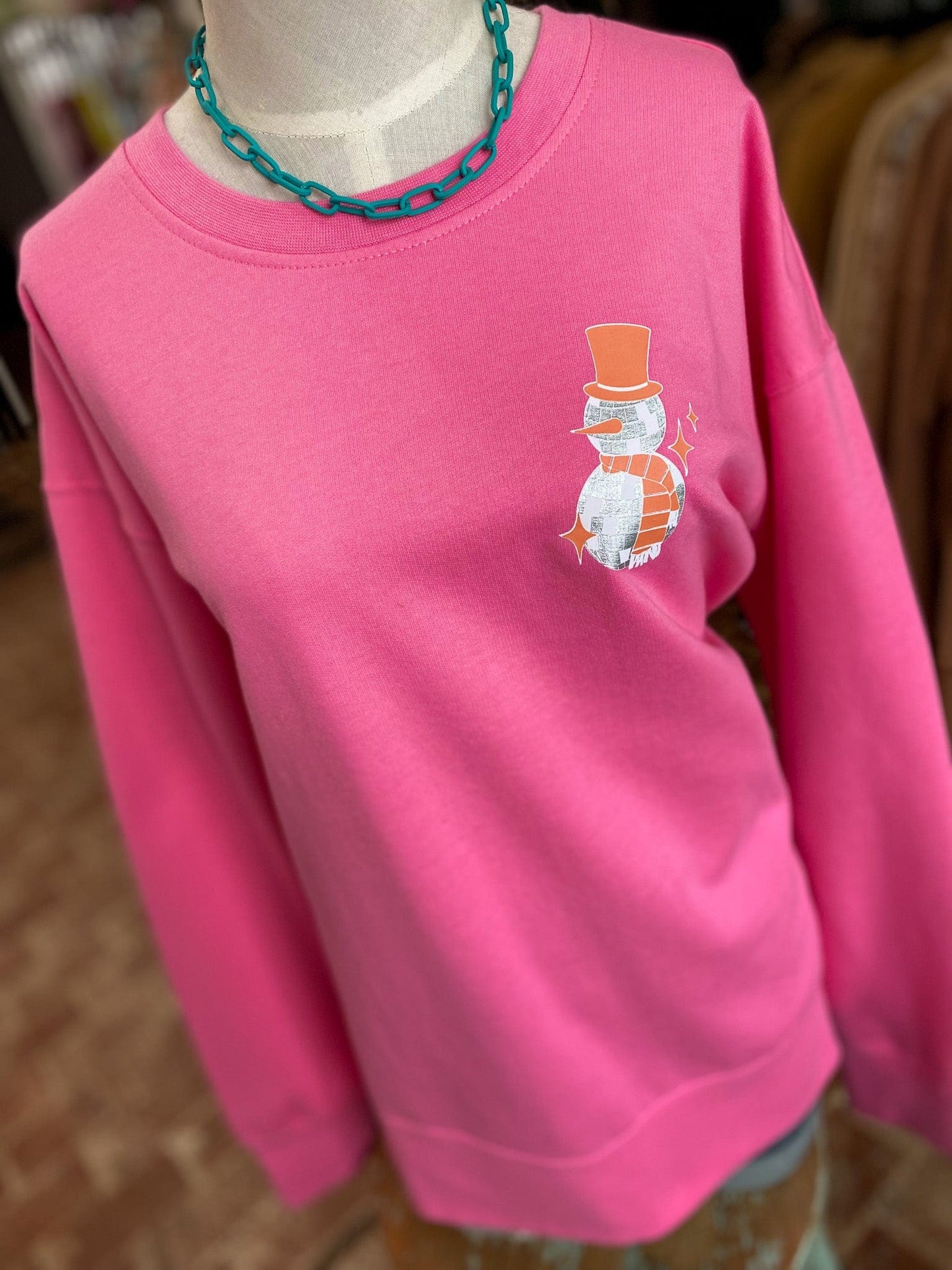 Graphic Tees Disco Merry Snowman Pullover Sweatshirt