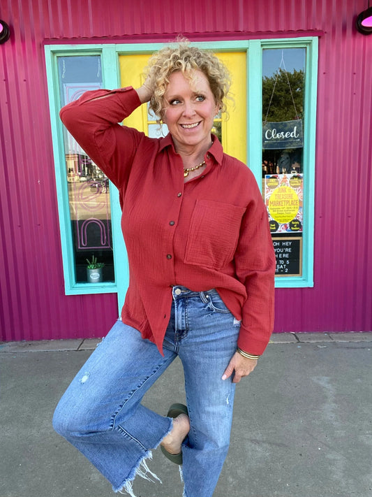 apparel Gauzy Button Down-Brick