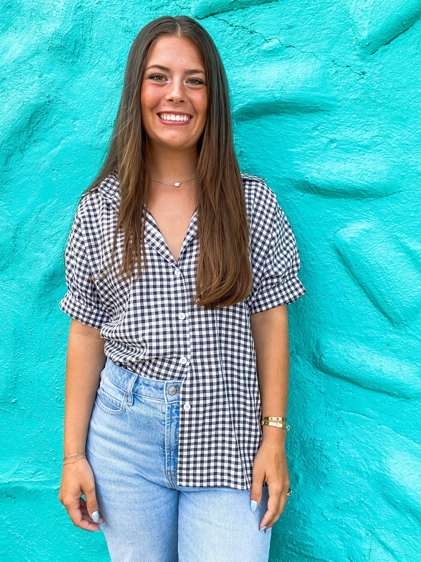 apparel Gracie Gingham Check Top-Black