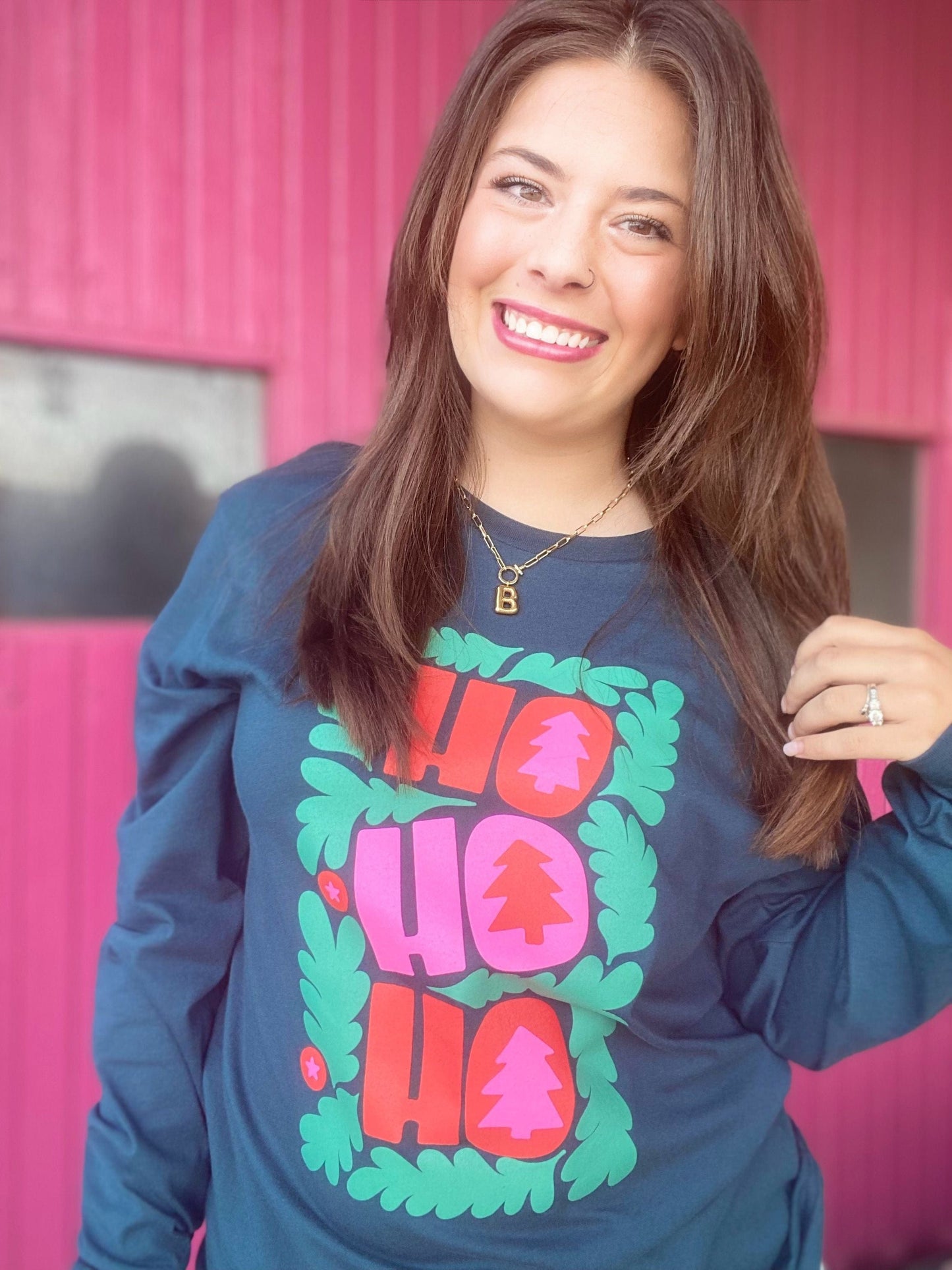 Graphic Tees Ho Ho Ho Christmas Tree Tee Long Sleeve
