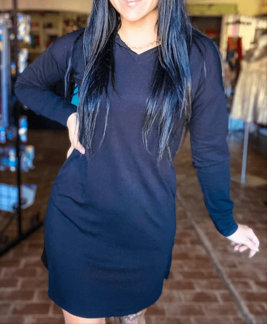 Dresses Hoodie Tee Dress- Black