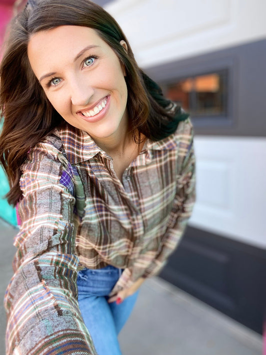 Outerwear Penny Color Block Flannel- Brown