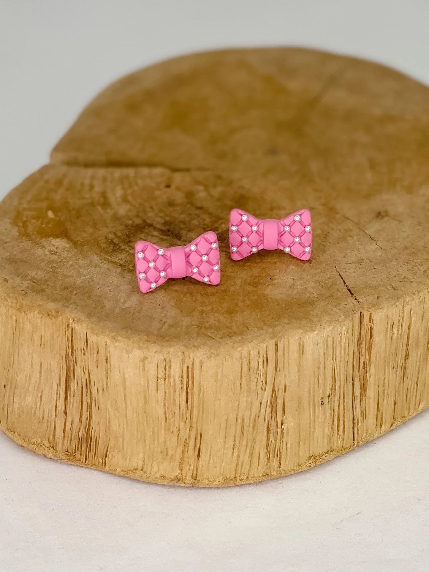 Earrings Pink & Pearl Bow Stud Earrings