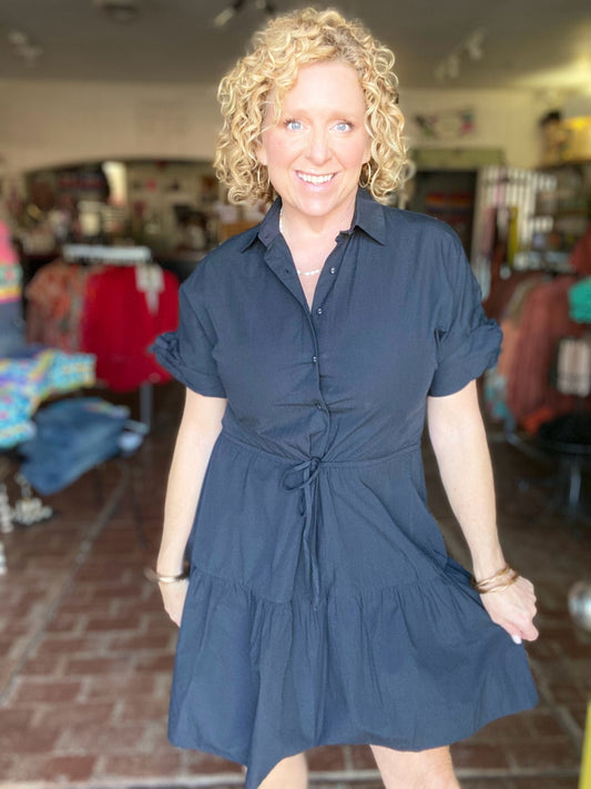 Dresses Poplin Cinch Waist Dress- Black