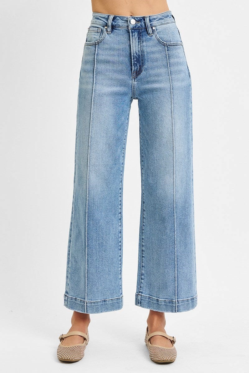 Bottoms Risen High Rise Crop Wide Leg Seamed Front