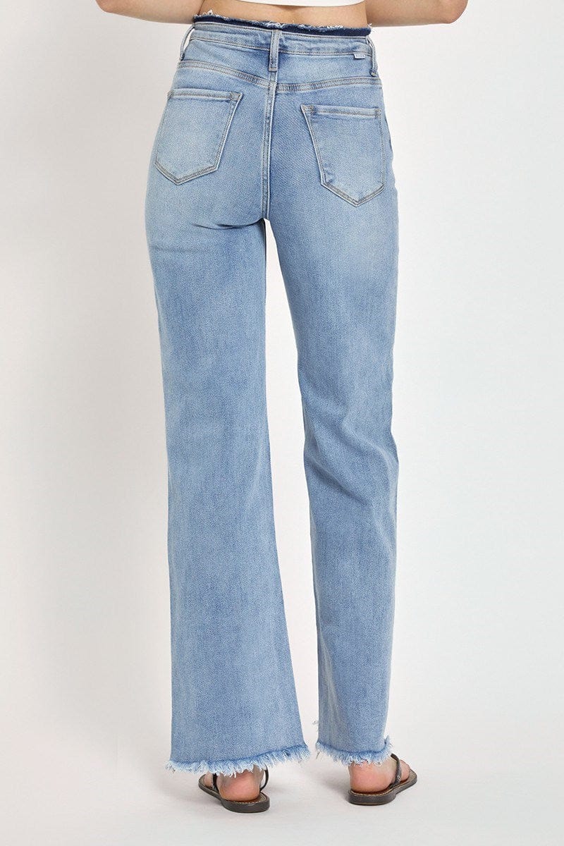 Bottoms Risen High Waist Wide Leg Frayed Hem- LT