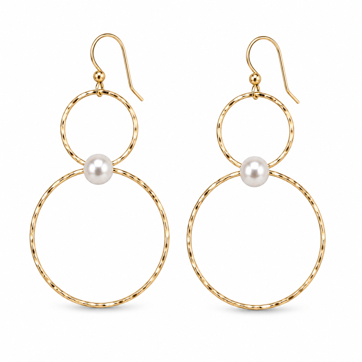 Gold and Pearl Double Hoop Earring