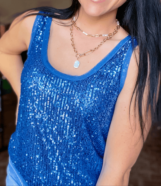Tops Sequin Tank-Denim Blue