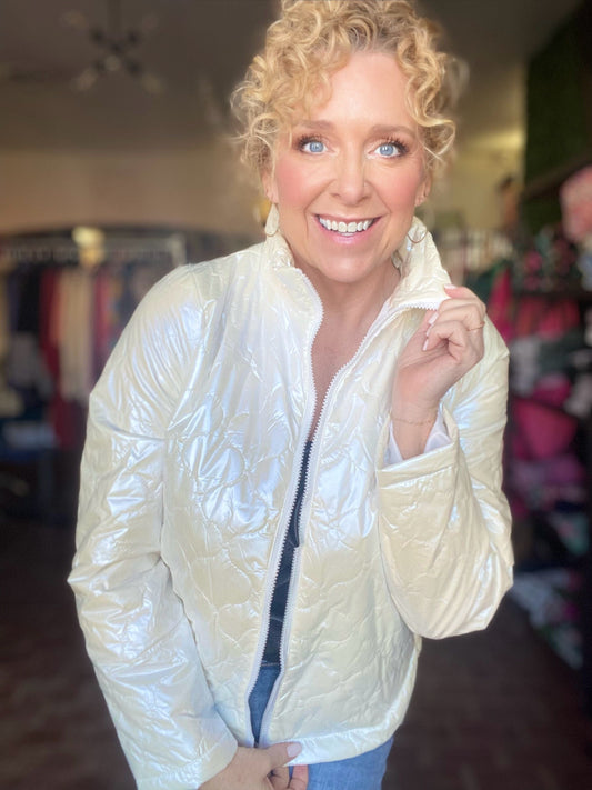 Tops Shimmer Quilted Jacket- Pearly