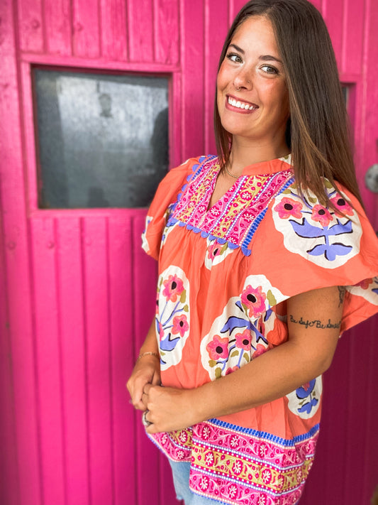 Tops Sierra Scalloped Blouse Coral