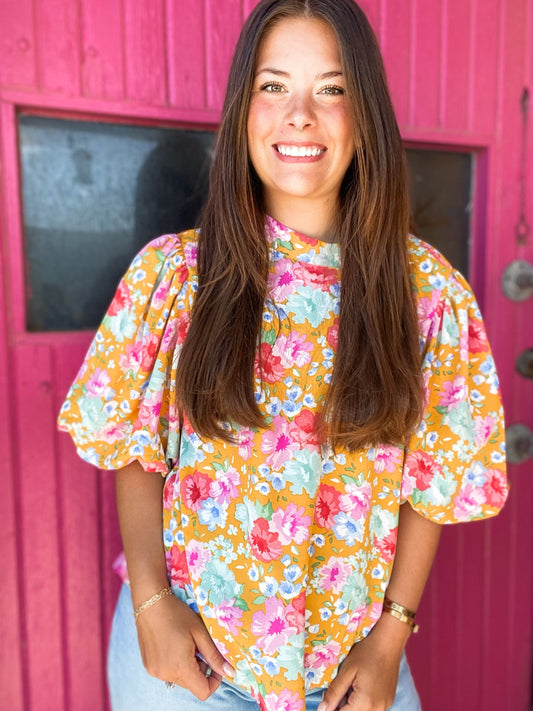 Tops THML Ceceli Floral Puff Sleeve Top