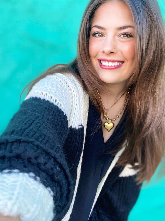 Tops Two Tone Yarn Cardi- Black