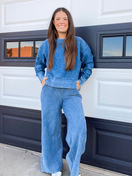 Set Vintage Wash Corded Crew Set-Teal