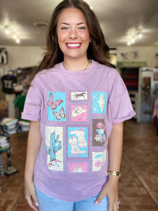 Graphic Tees Vintage Western Tee- Lavender