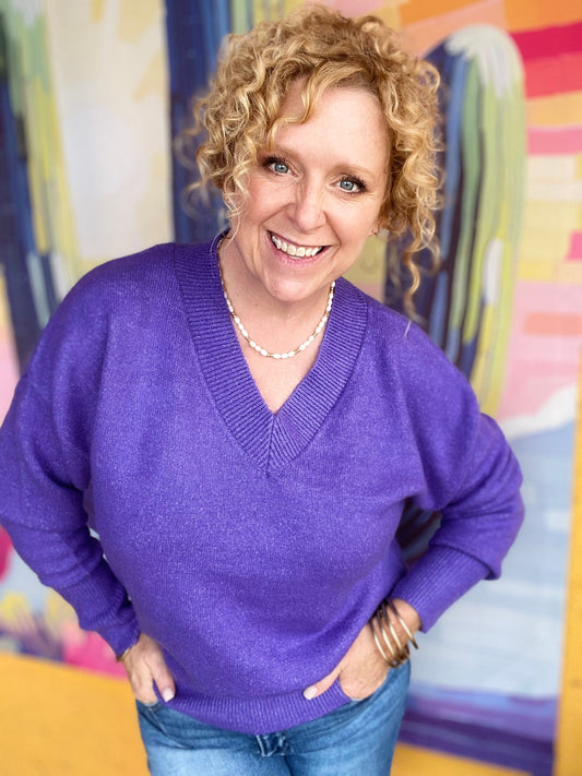 Shirts & Tops Vneck Cozy Sweater- Purple