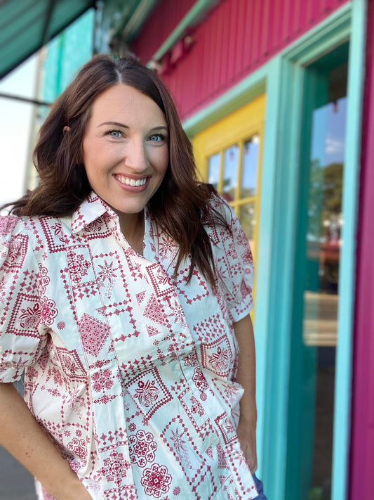 Bandana Peplum Top- Red