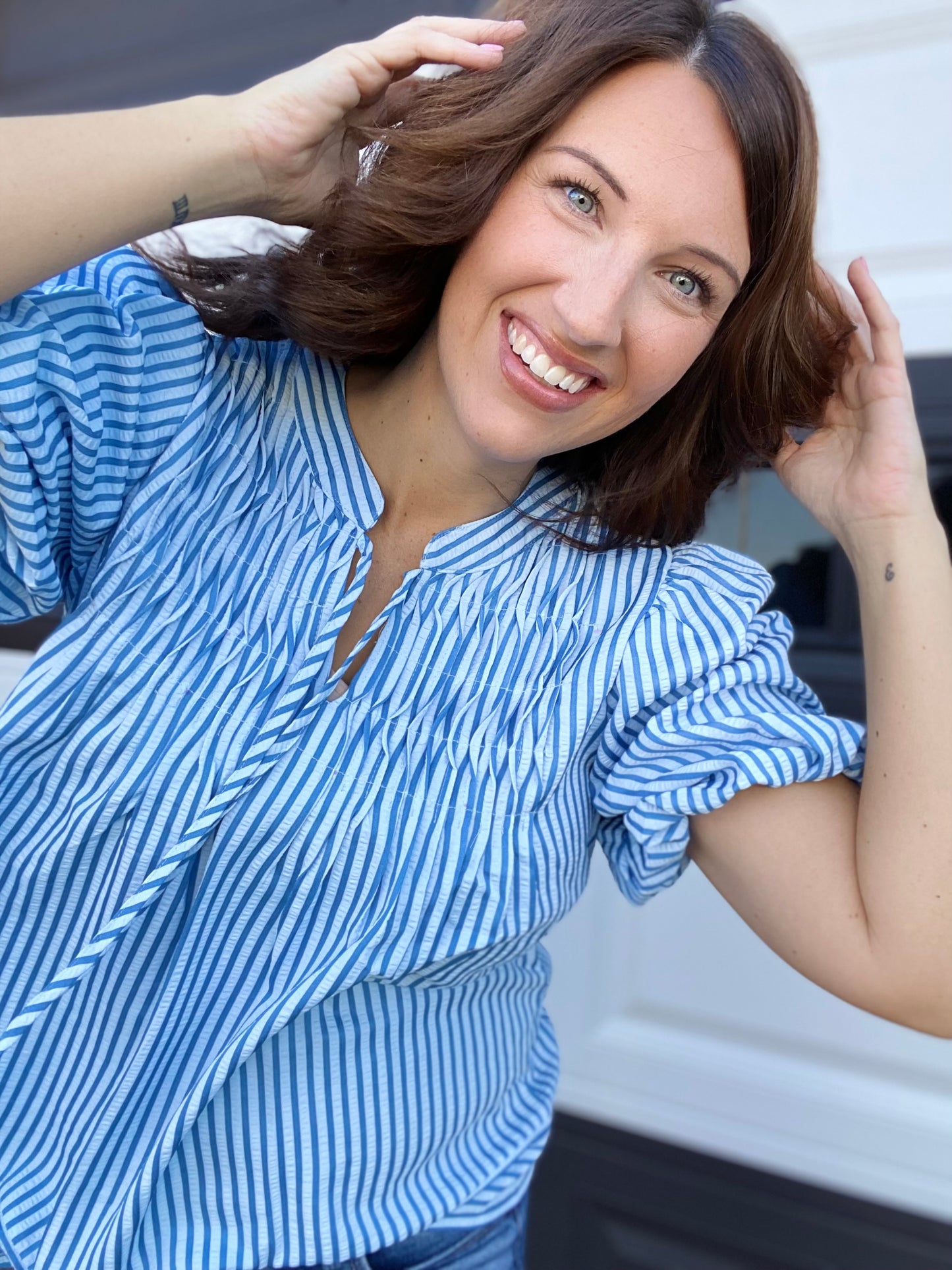 Giselle Stripe Blouse- Blue