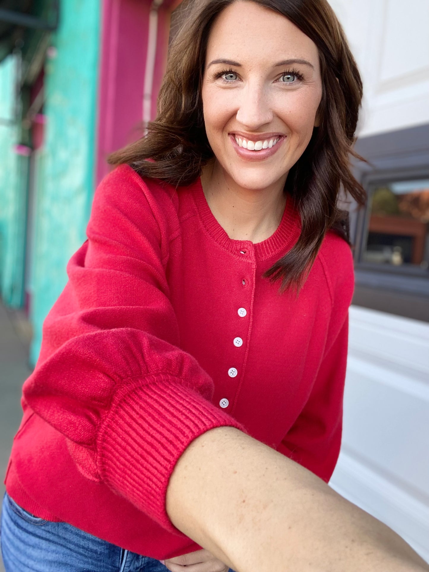 Red Balloon Sleeve Sweater