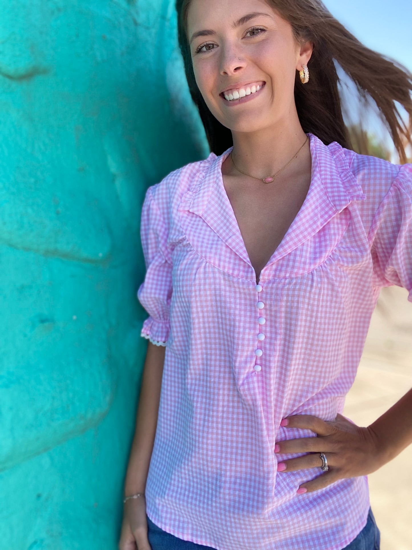 Lauryn Pink Gingham Blouse