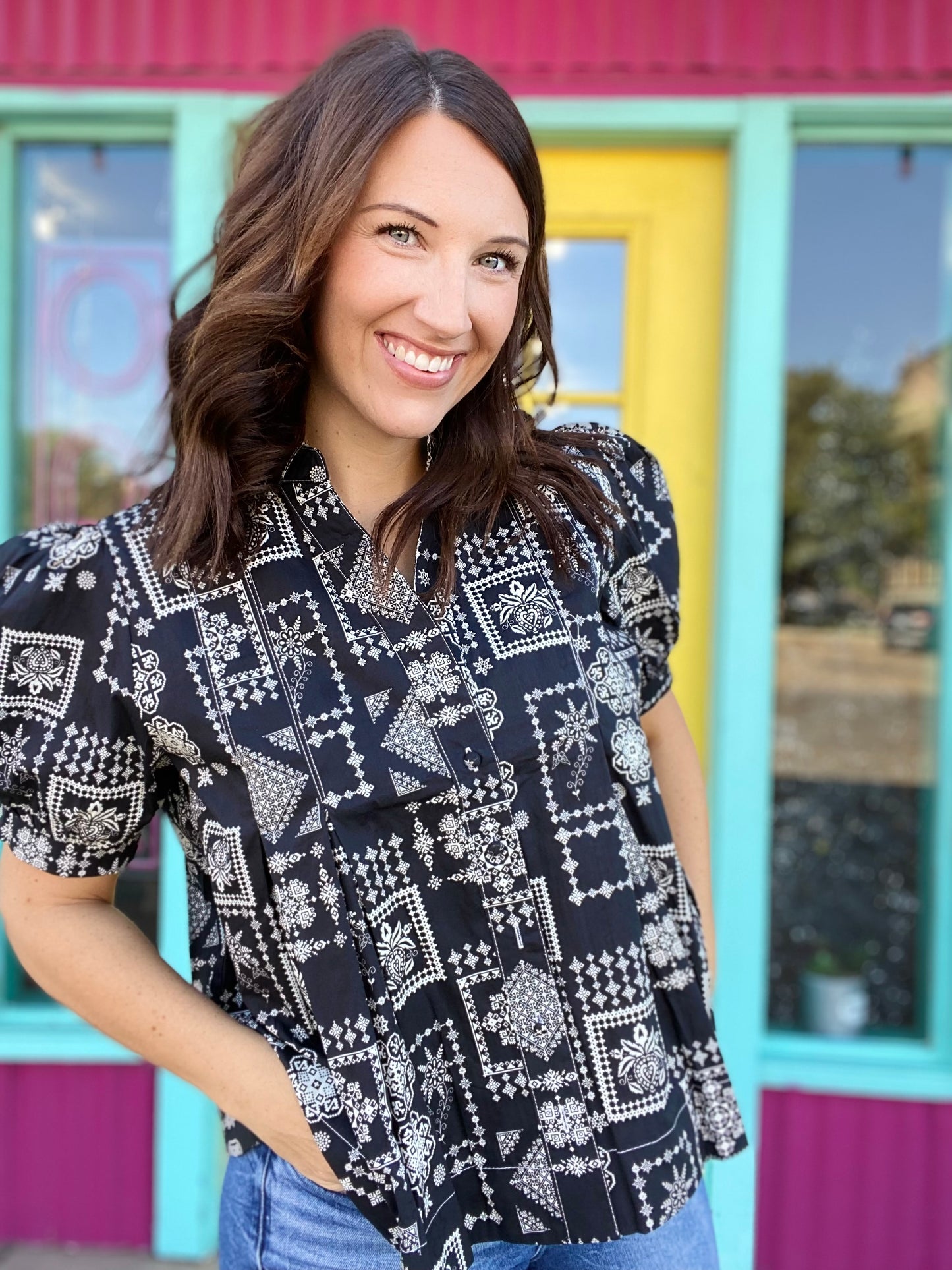 Bandana Peplum Top- Black