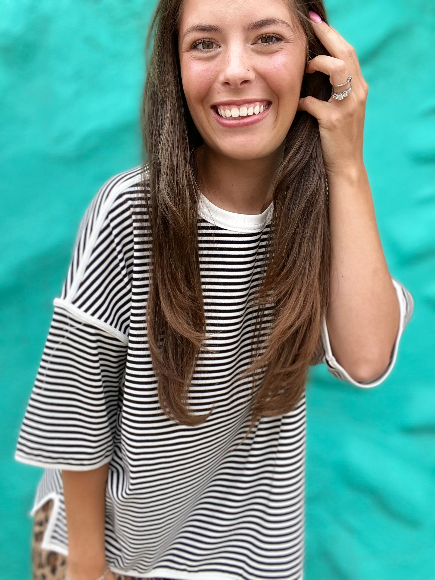 Jessica Stripe Tee-Black
