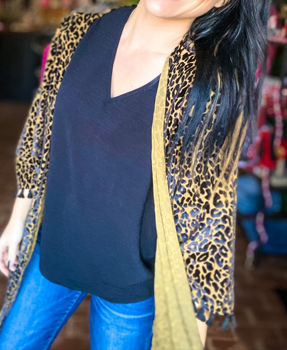 Velvet Leopard Kimono-Tan