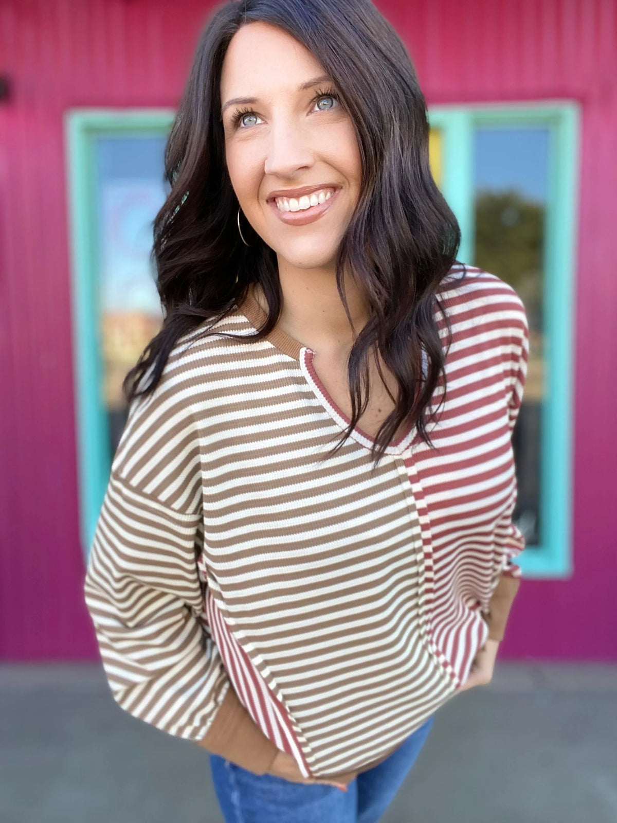 Tops BiBi Thermal Stripe Color Block Pullover