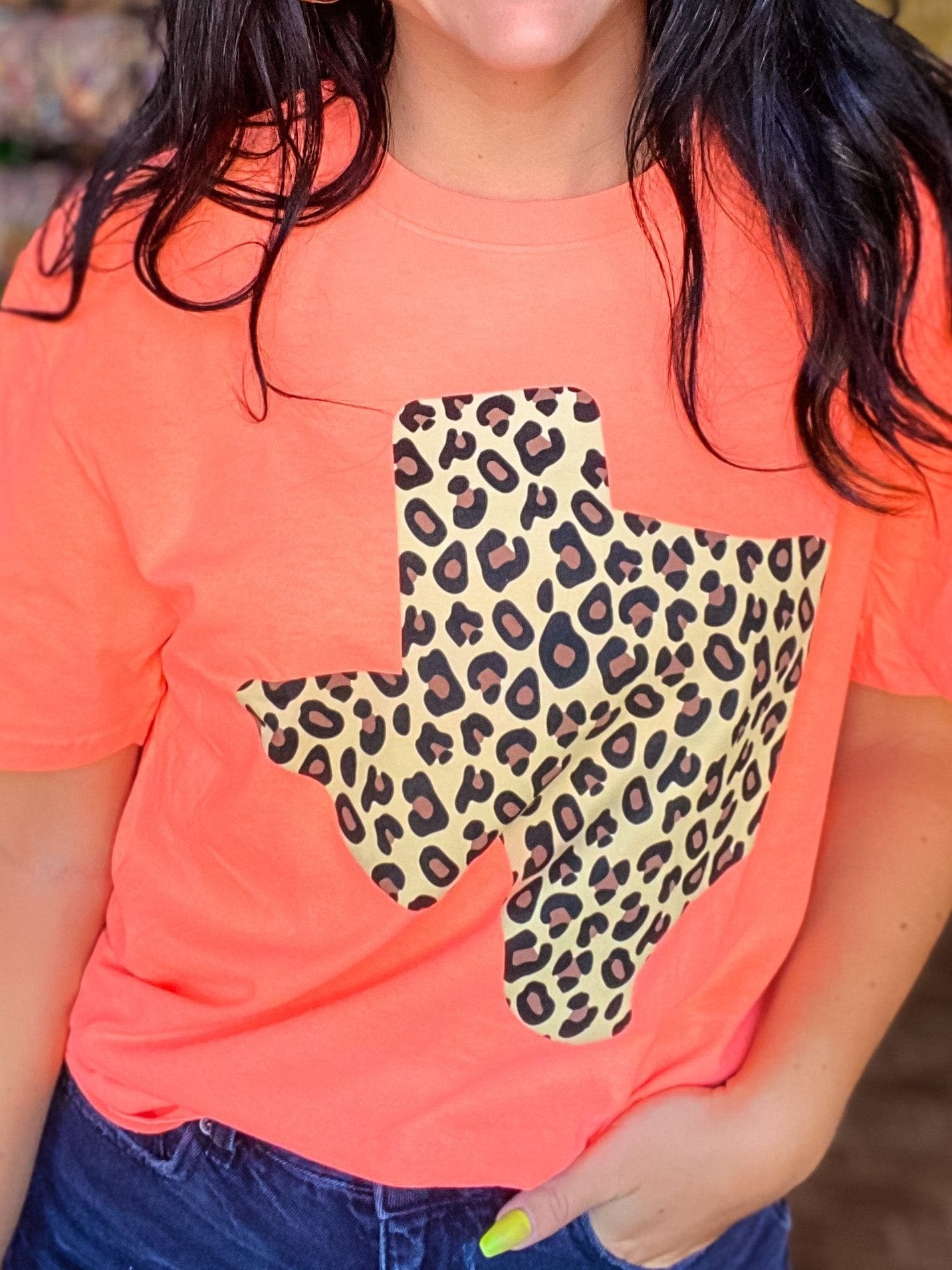 Graphic Tees Bright Coral Leopard Texas Tee