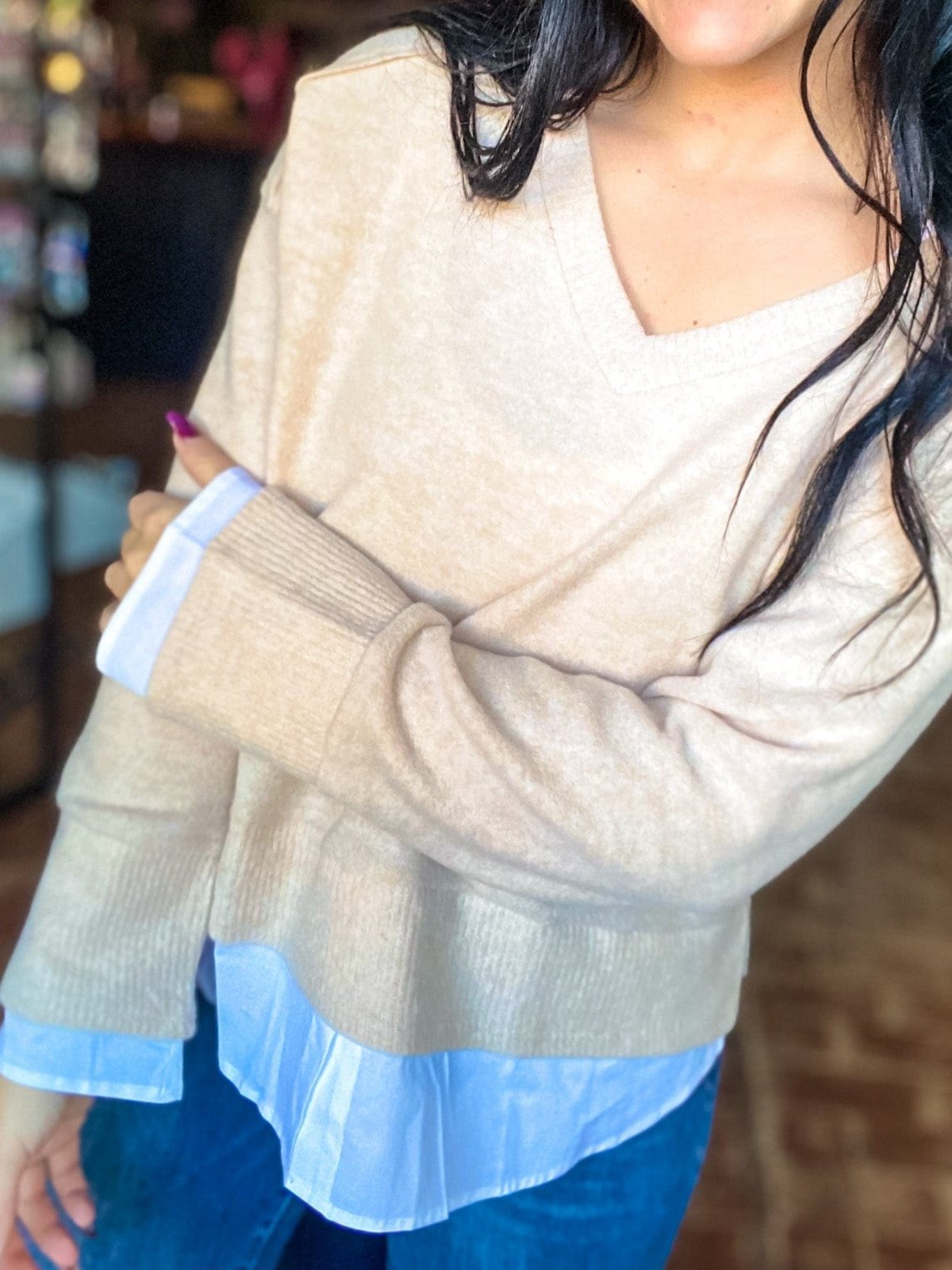 Cam Brushed Knit Pullover Latte