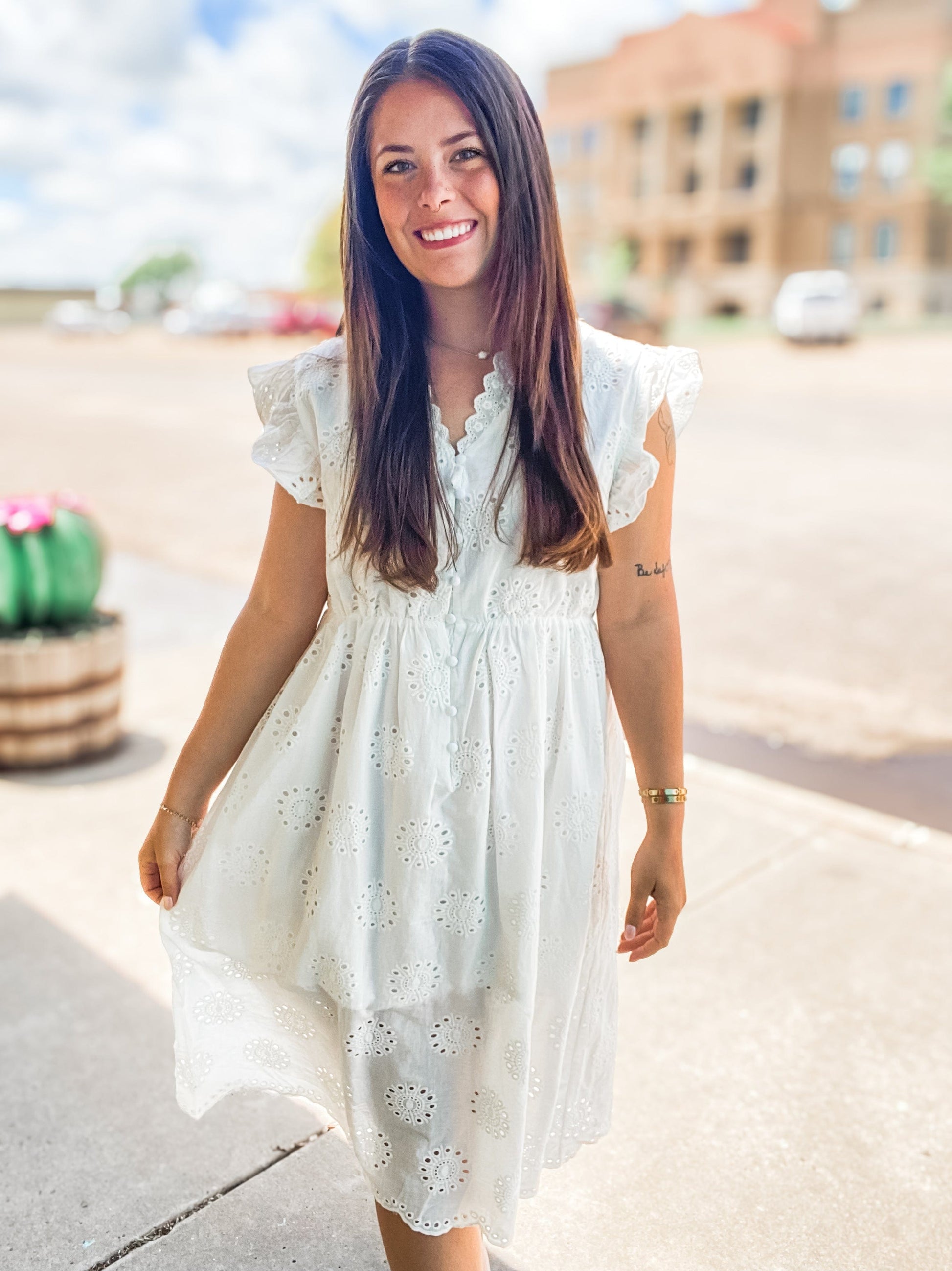Dresses Eyelet Midi Dress- White