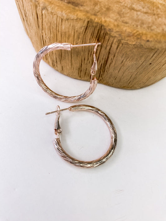 Earrings Fluted Metallic Hoop Rose Gold