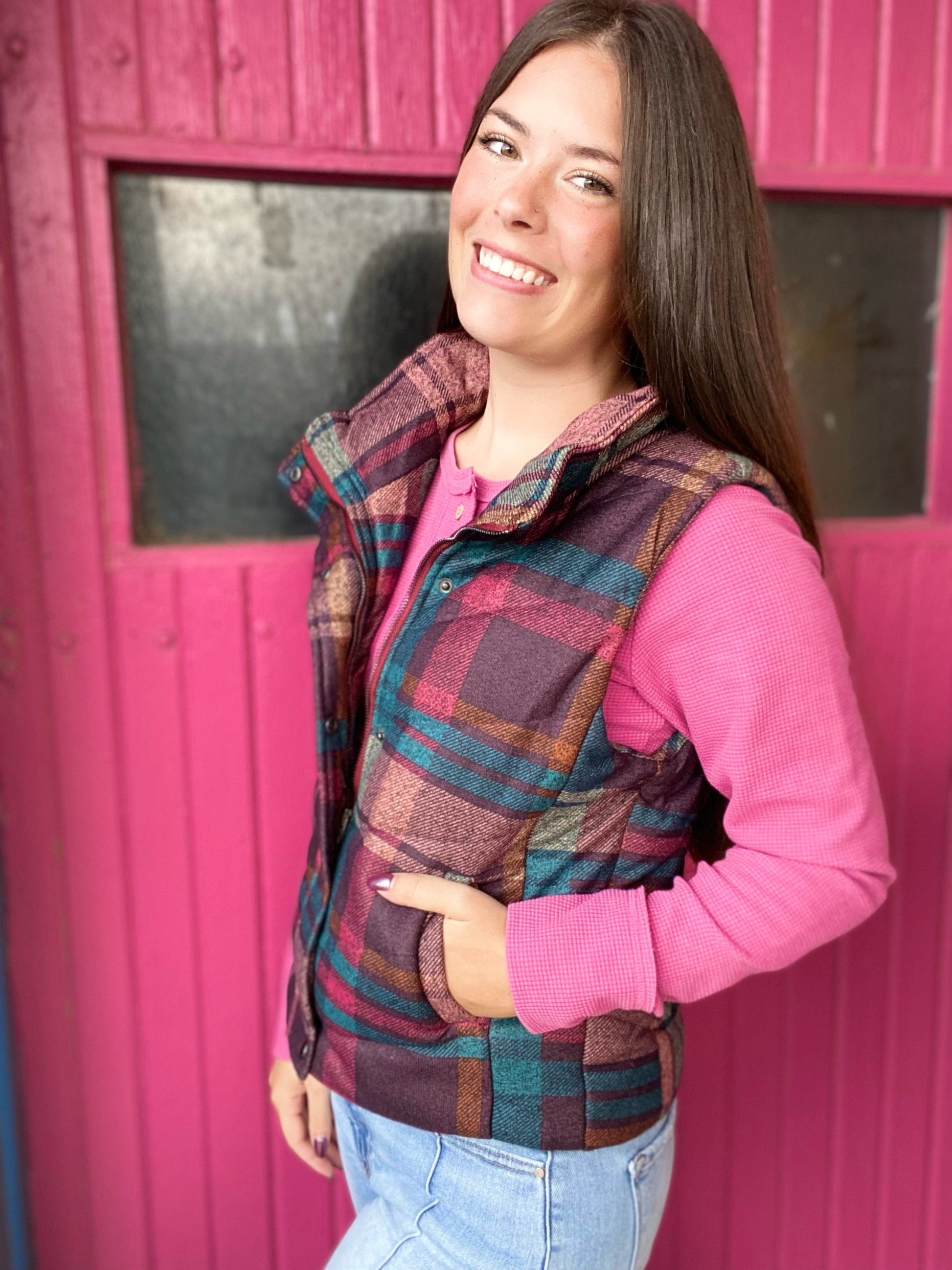 Tops Fuchsia Waffle Knit Henley