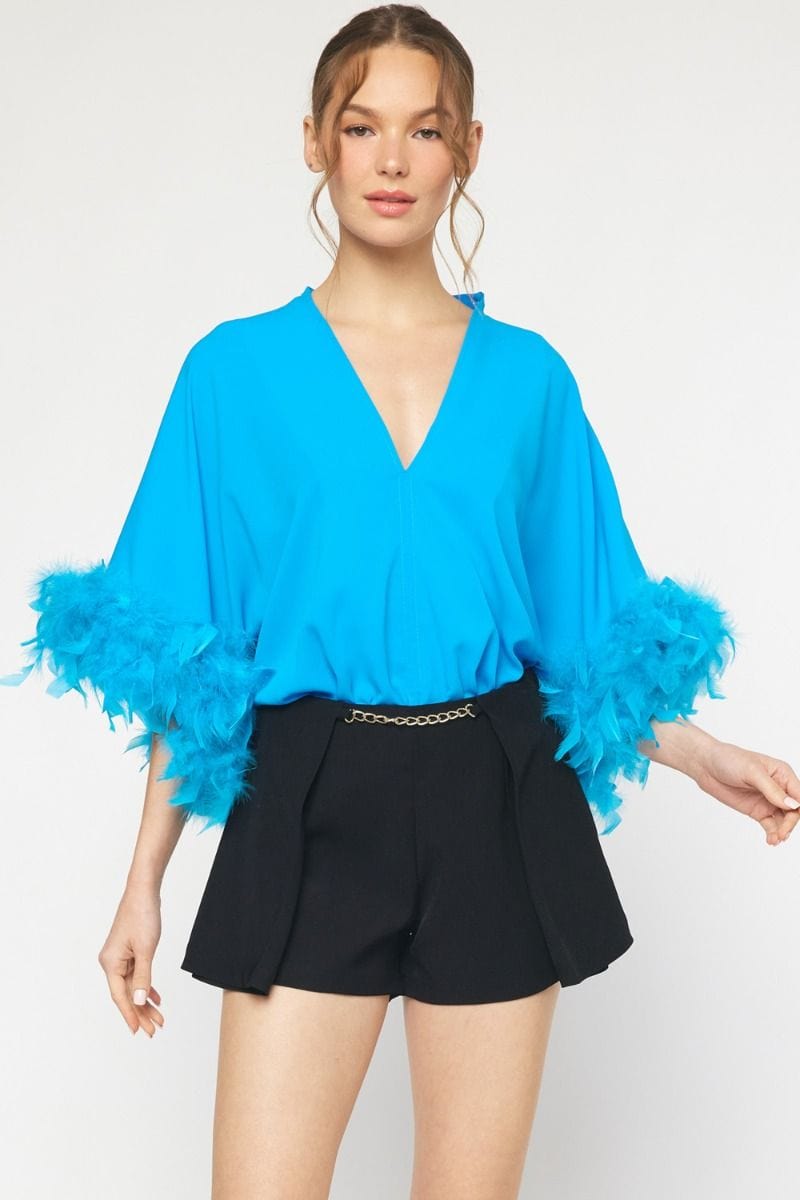 Shirts & Tops Fun Feather Bodysuit-Ocean Blue