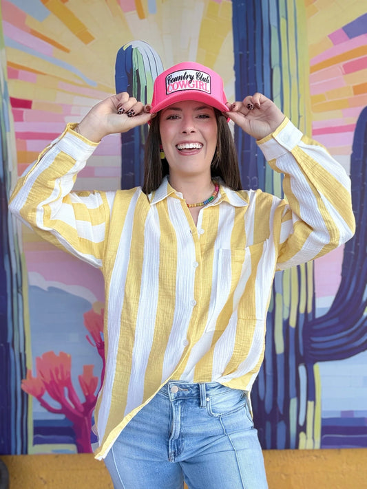apparel Gauzy Button Down Stripe-Yellow