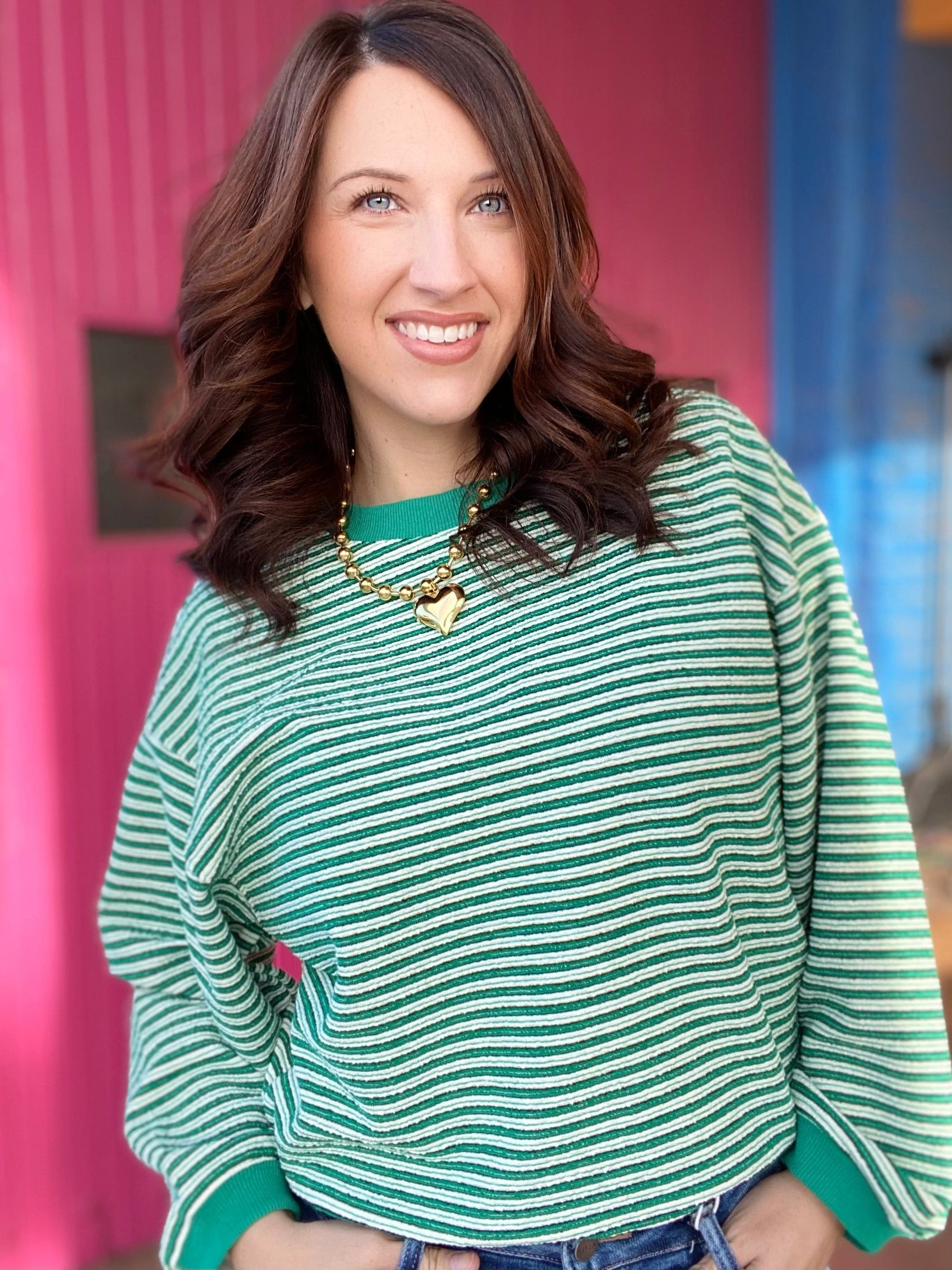 Tops Gilli Green Striped Pullover