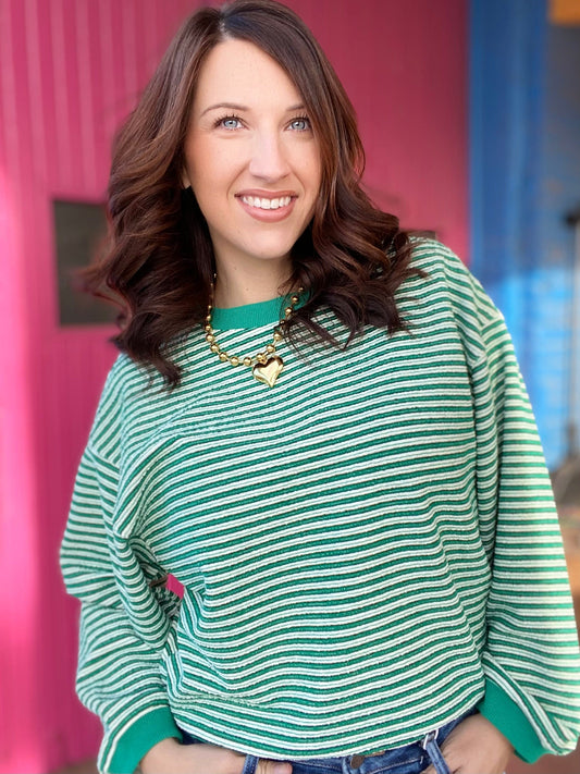 Tops Gilli Green Striped Pullover