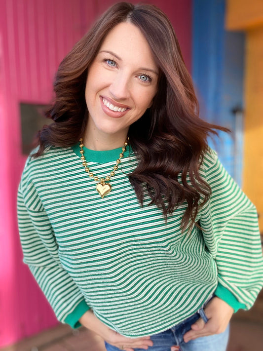 Tops Gilli Green Striped Pullover