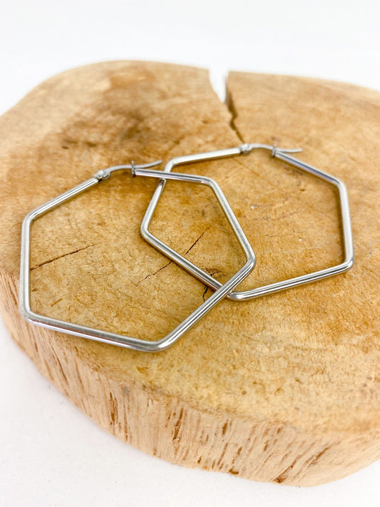 Earrings Glorrie Hexagon Hoop-Silver