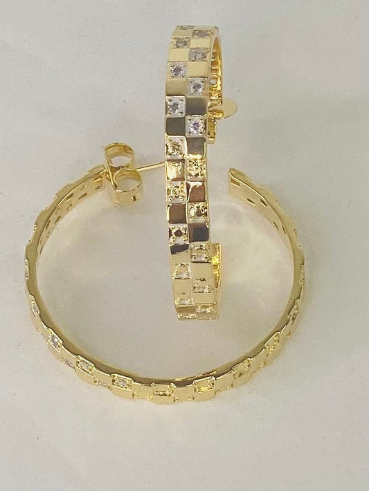 Earrings Gold Checkered Hoop Earring