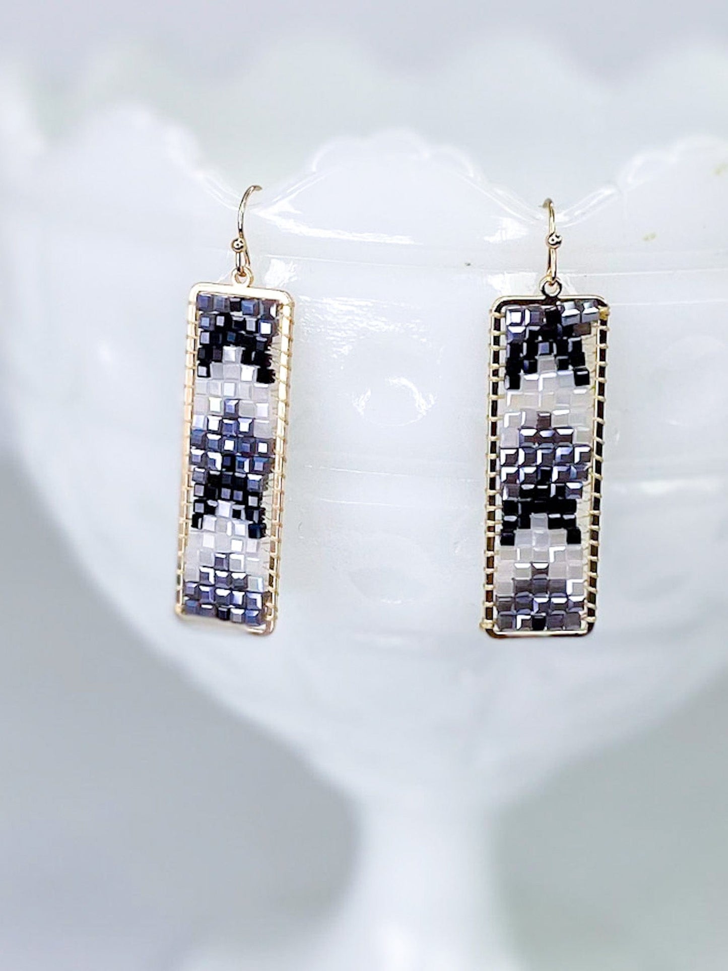 Earrings Golden Aztec Bar Earring- Black and White