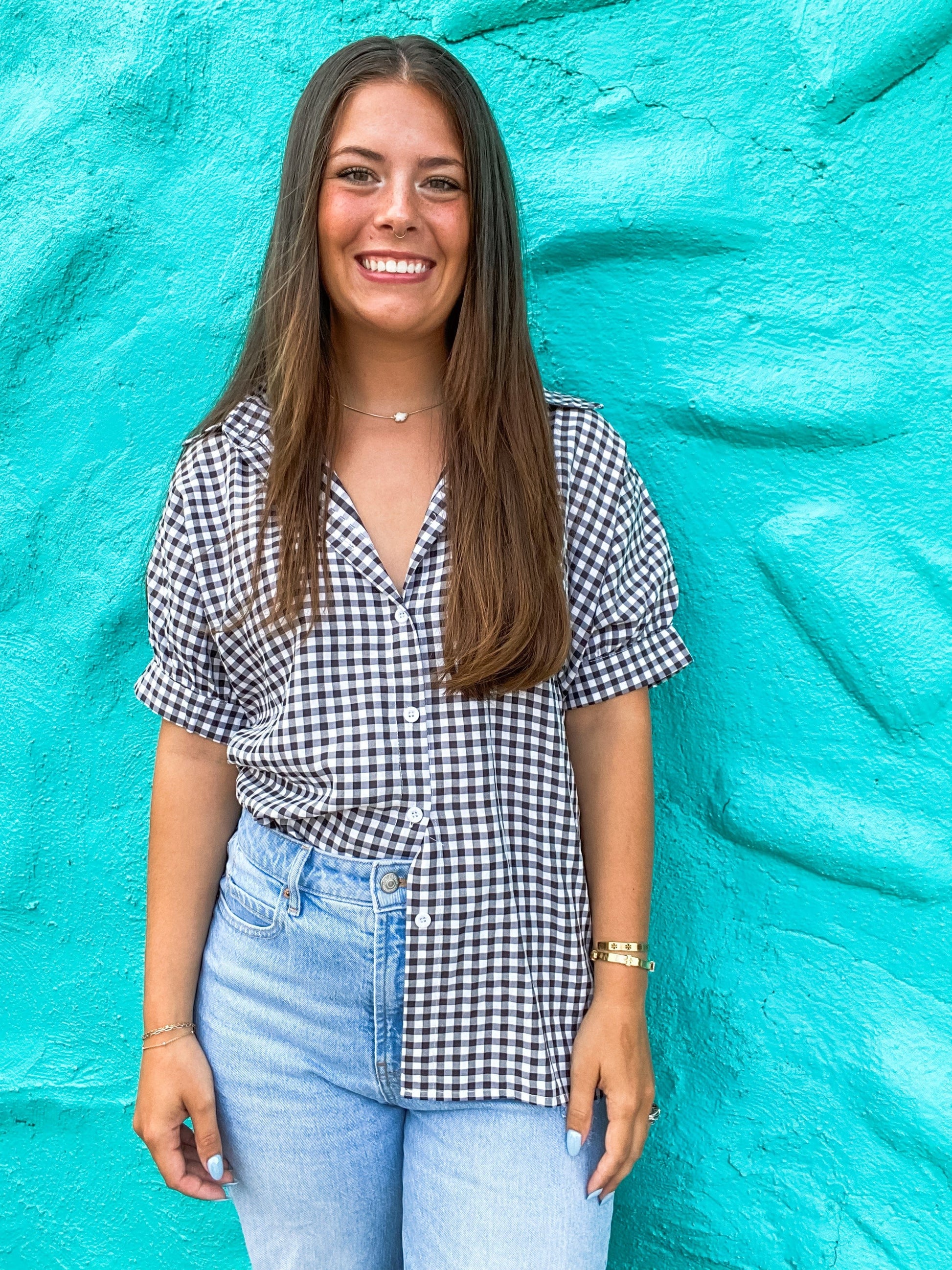 apparel Gracie Gingham Check Top-Black