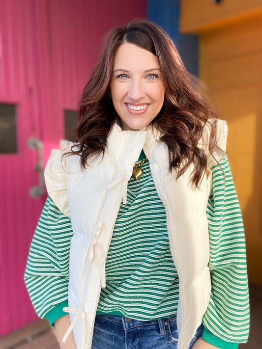 Outerwear Heather Ruffle Puff Vest- Cream