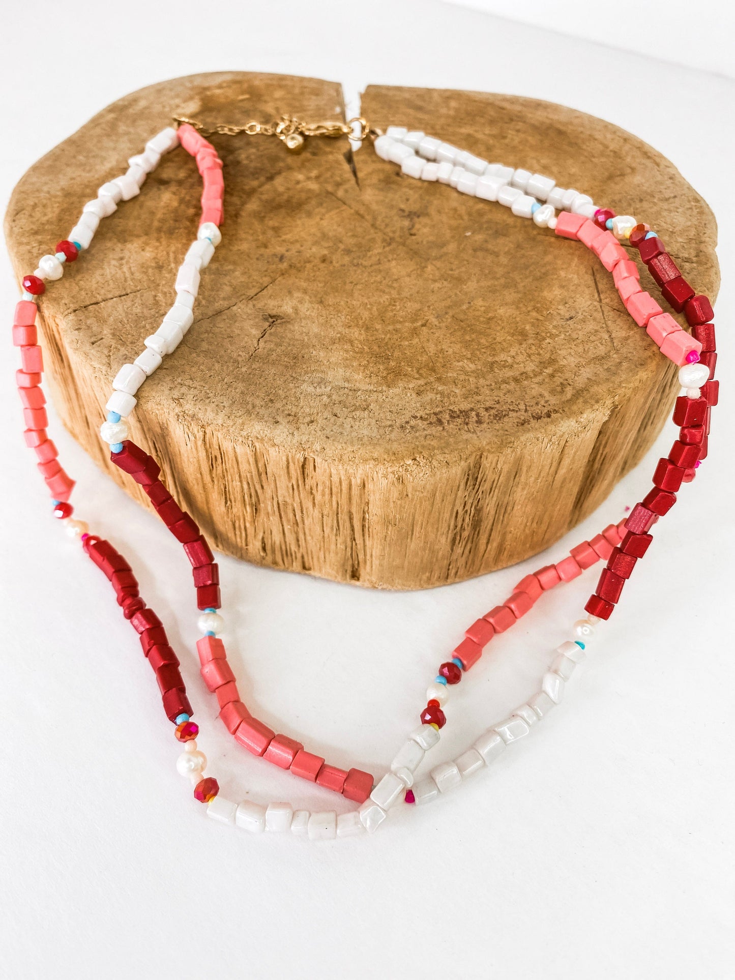 Necklaces Hot Pink and Red Beaded Necklace