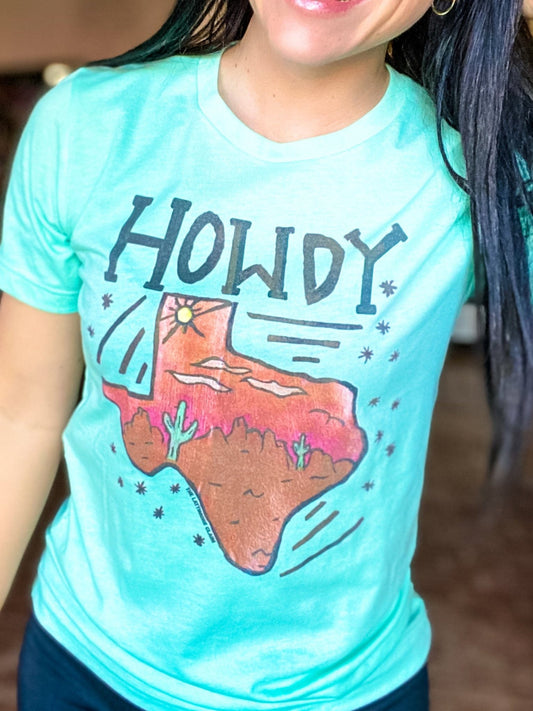 Graphic Tees Howdy Texas Tee- Mint