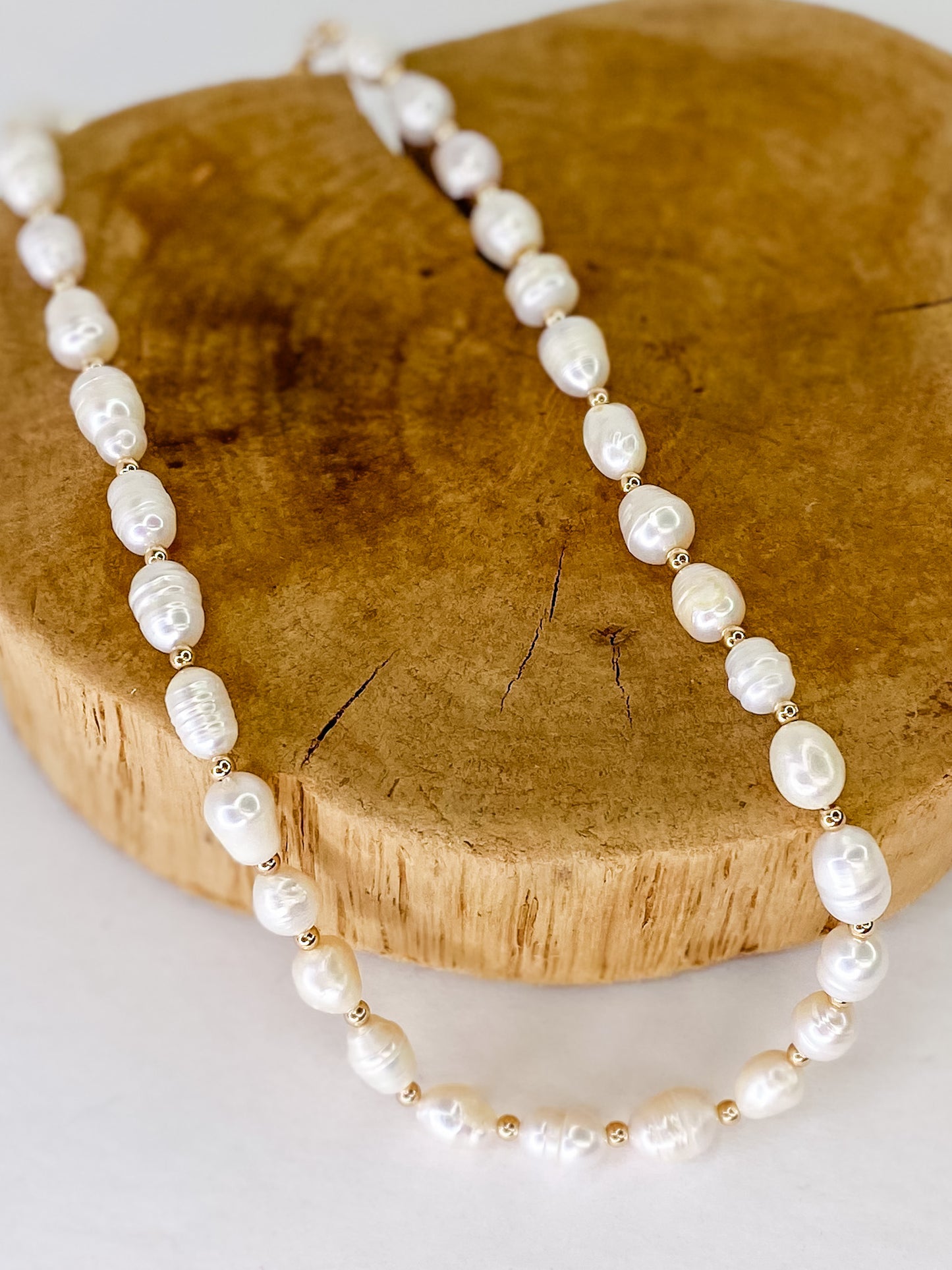 Freshwater Pearl Necklace with Gold Beads