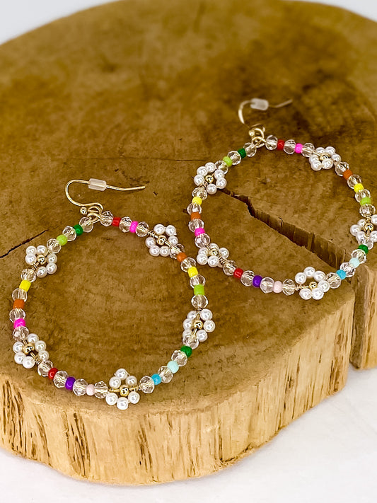 Pearls and Bright Circle Earrings