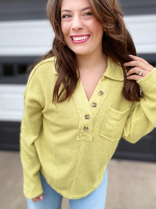 Sealie Half Button Pullover-Lime